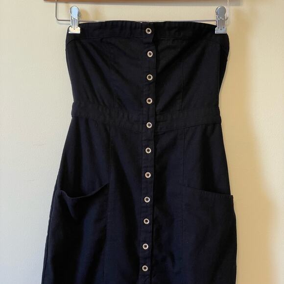 Hem & Thread S black cocktail academia bodycon dress button up party pockets - Picture 2 of 7